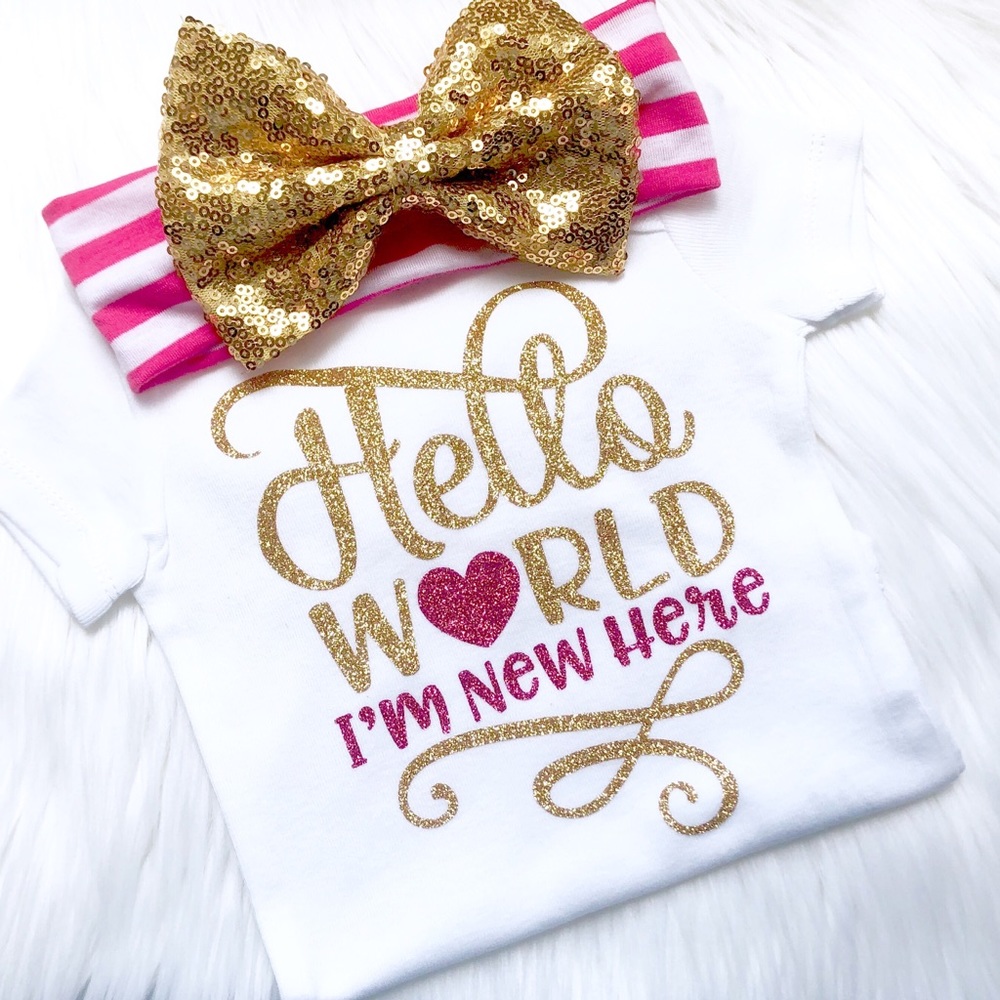 Baby coming home outfit, hello world, newborn